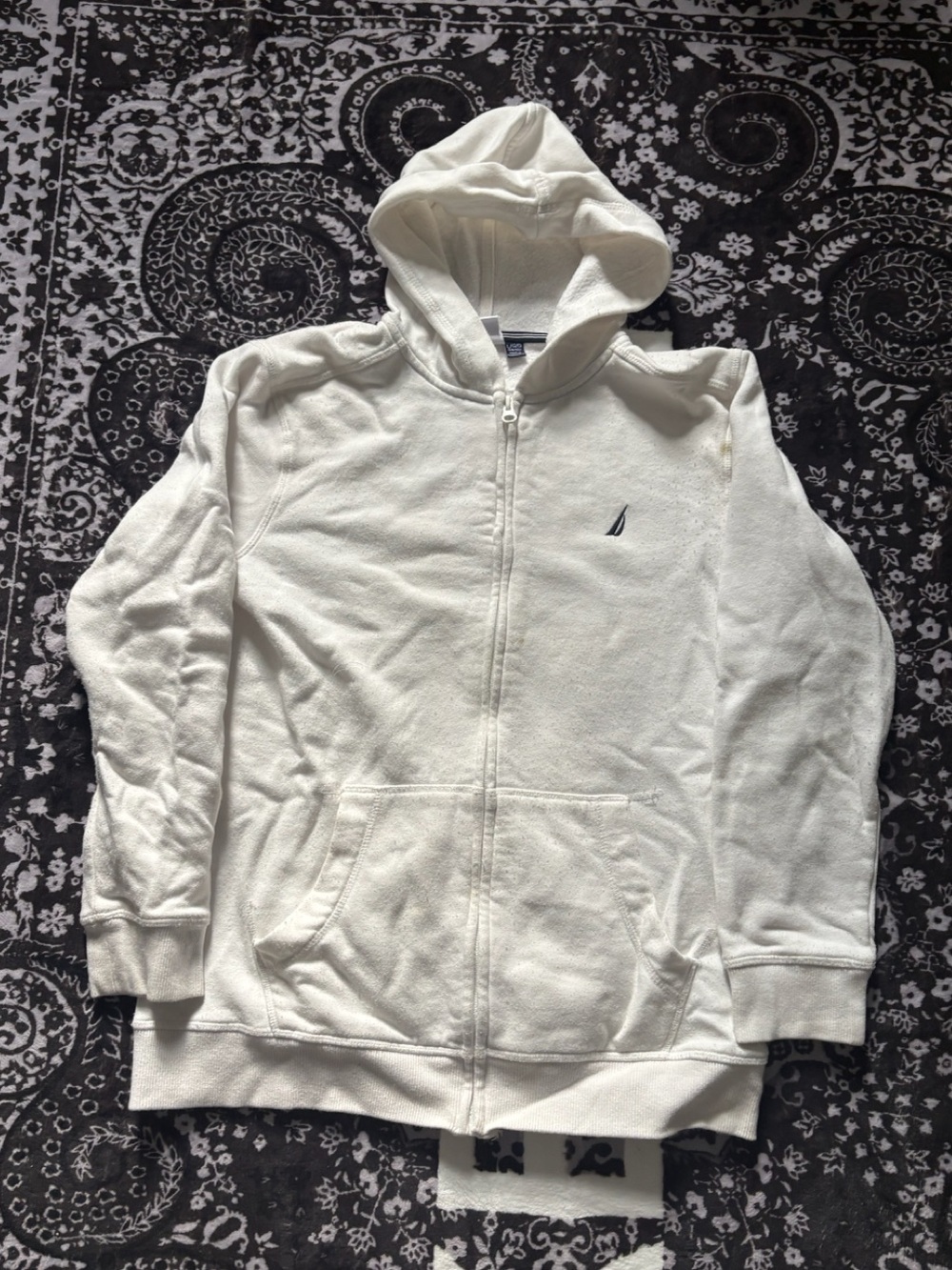 Nautica White Zip Up Hoodie Youth L 14-16